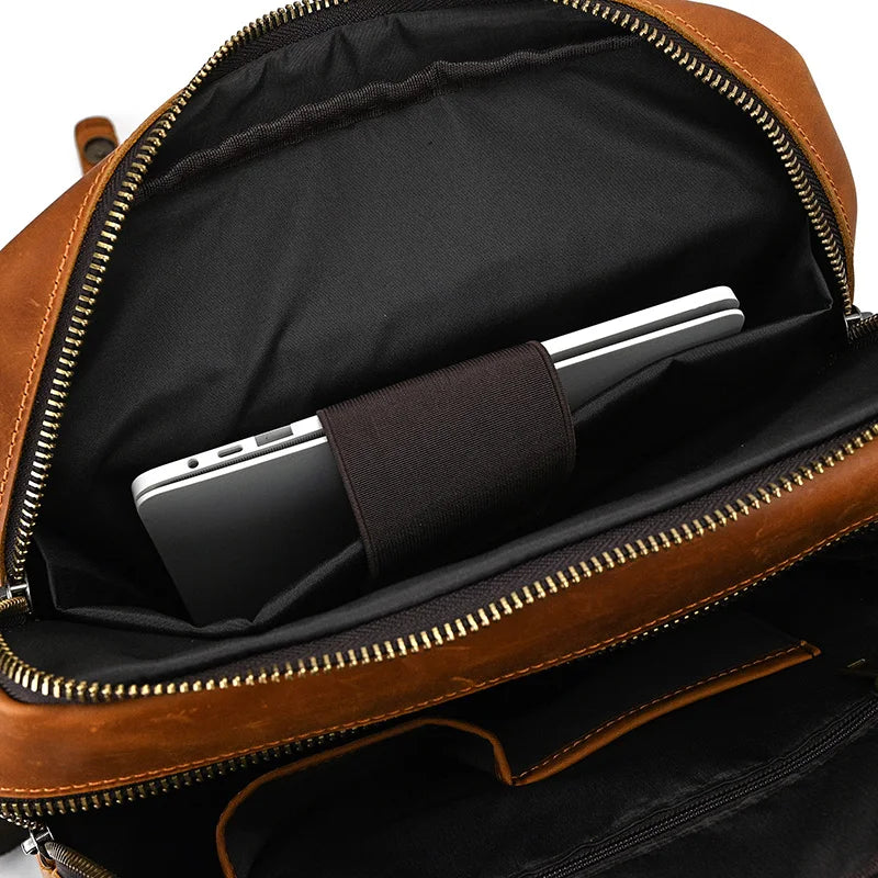 Newsbirds Men's Retro Leather Backpack – Luxury Travel & School Bag