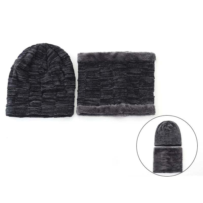 Mens Beanie Hat 2pcs Ski Cap and Scarf Winter Warm Woolly Hats