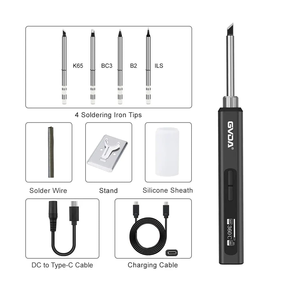 GVDA Smart Electric Soldering Iron – 65W Adjustable Temp | Fast-Heat Portable Soldering Kit
