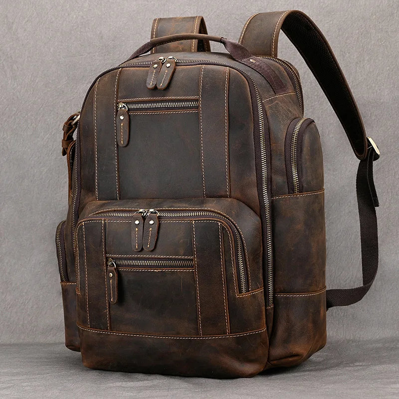 Newsbirds Men's Retro Leather Backpack – Luxury Travel & School Bag
