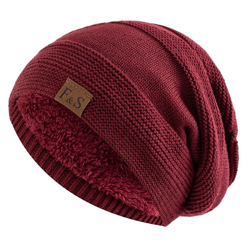 Unisex Slouchy Winter Hats Add Fur Beanie Cap