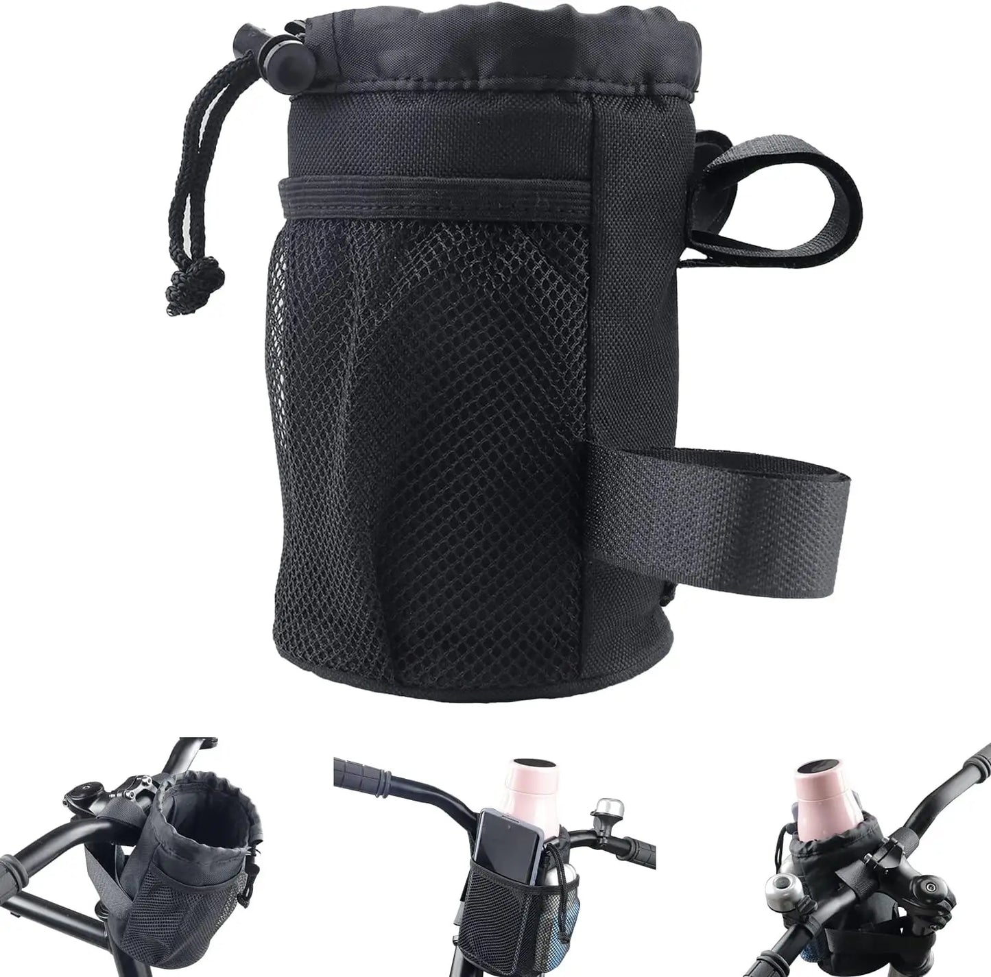 2-in-1 Bicycle Handlebar Phone Holder & Water Bottle Holder with Mesh Pocket