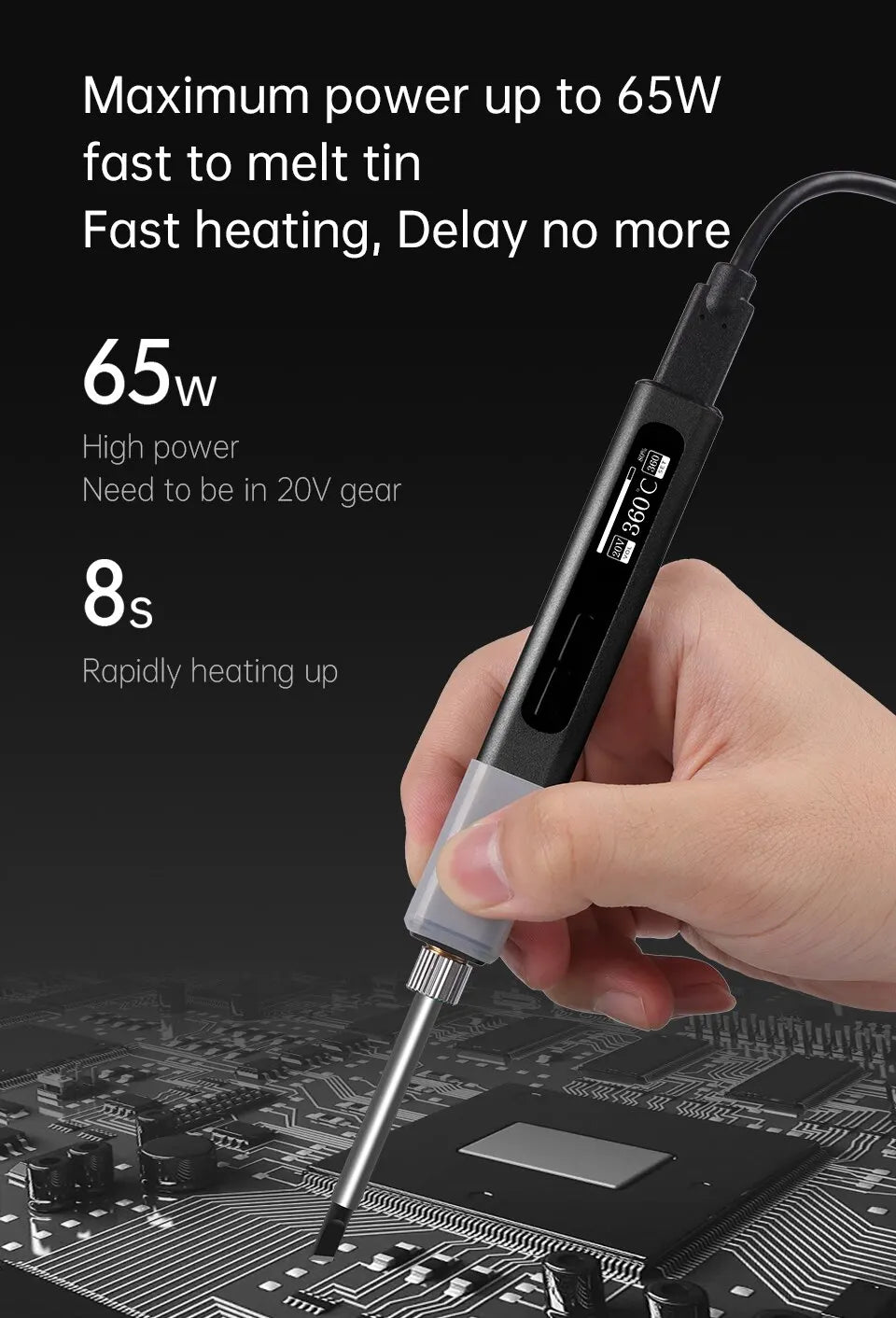 GVDA Smart Electric Soldering Iron – 65W Adjustable Temp | Fast-Heat Portable Soldering Kit