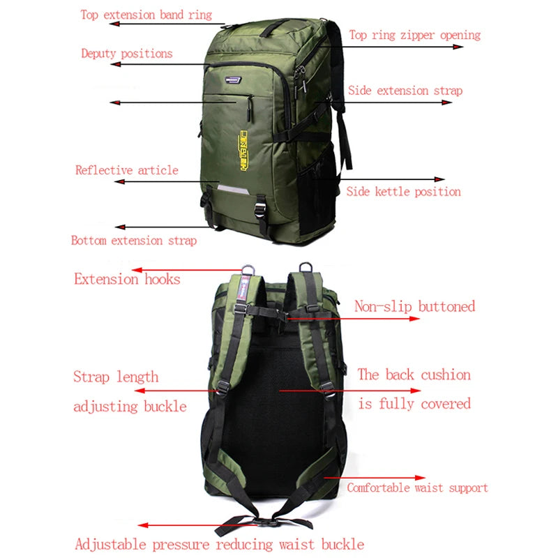 80L/50L Large Capacity Outdoor Hiking & Camping Backpack – Travel Rucksack for Men & Women