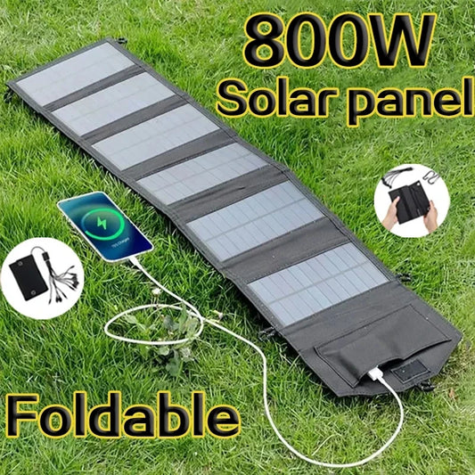 6-Fold 800W Foldable Solar Panel – Portable Solar Charger with USB & DC Output