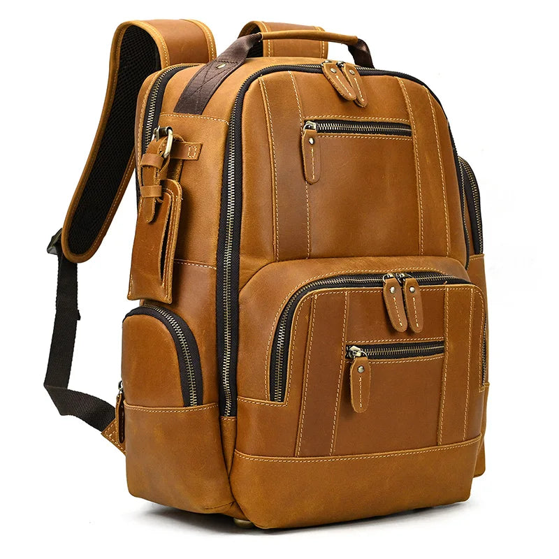 Newsbirds Men's Retro Leather Backpack – Luxury Travel & School Bag