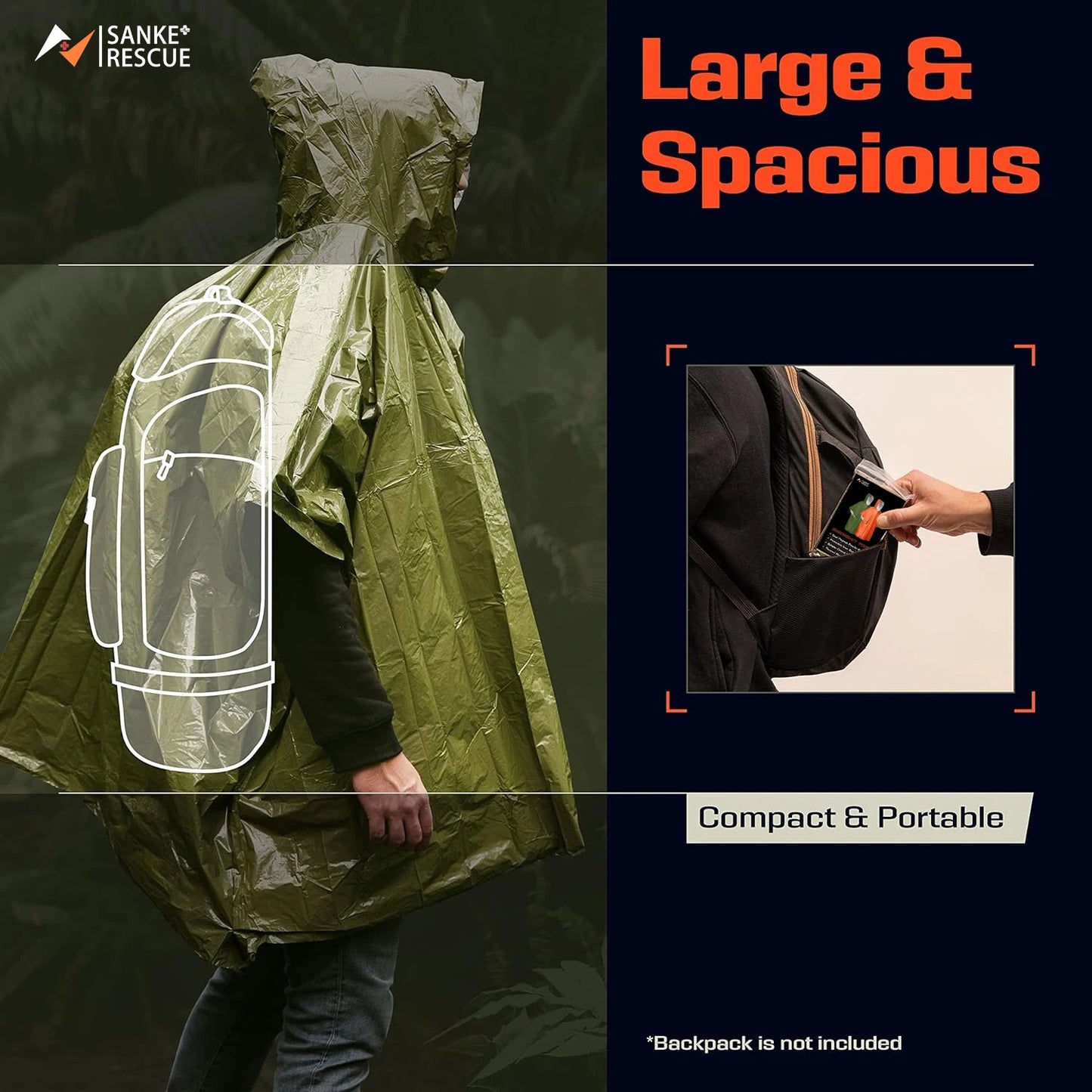 Emergency Rain Poncho – Waterproof, Disposable, Aluminum Film