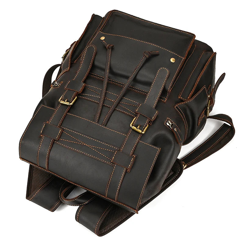 Newsbirds Men's Retro Leather Backpack – Luxury Travel & School Bag