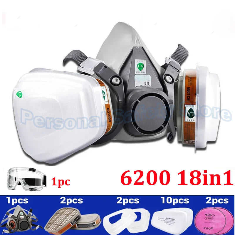 6200 Dust Gas Mask with Anti-Fog Safety Goggles