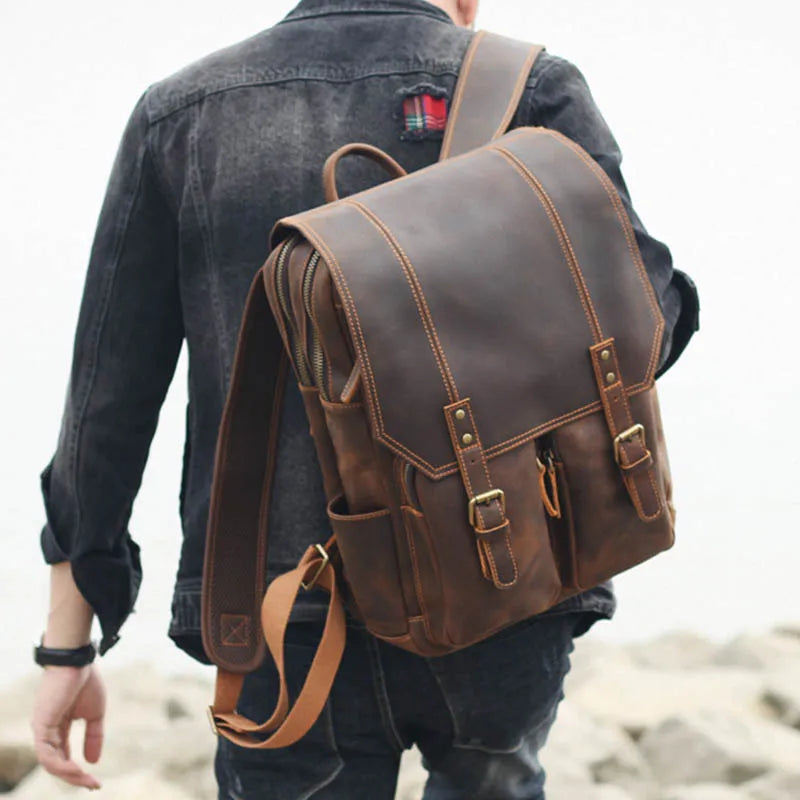 Newsbirds Men's Retro Leather Backpack – Luxury Travel & School Bag