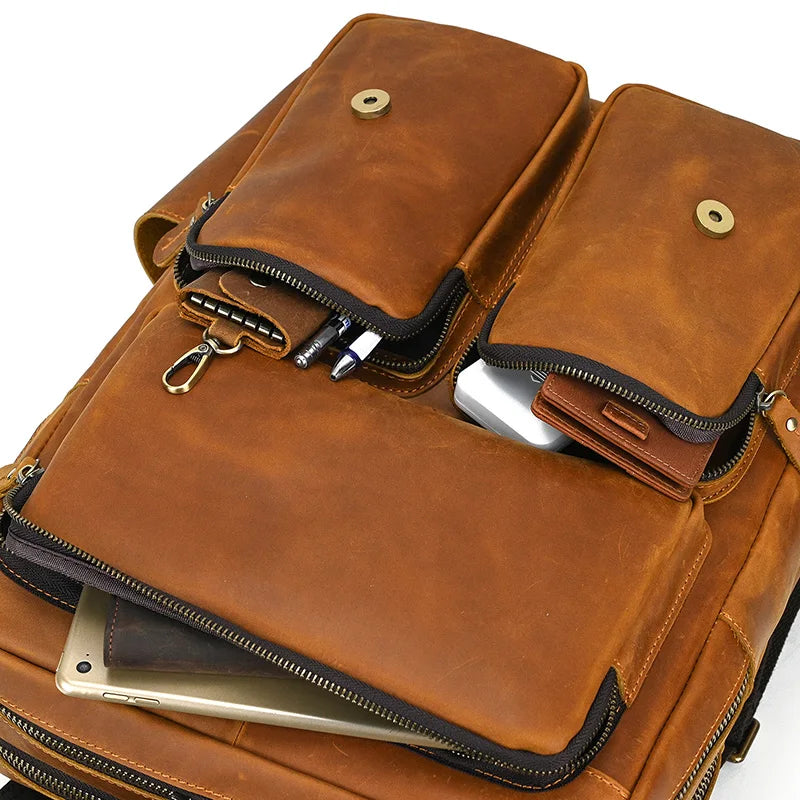 Newsbirds Men's Retro Leather Backpack – Luxury Travel & School Bag