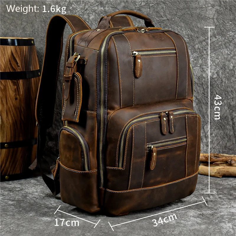 Newsbirds Men's Retro Leather Backpack – Luxury Travel & School Bag