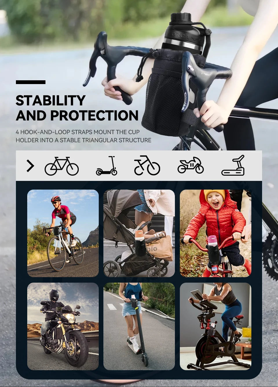 2-in-1 Bicycle Handlebar Phone Holder & Water Bottle Holder with Mesh Pocket