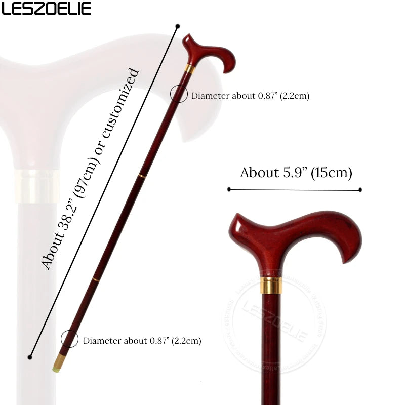 97cm Red Wooden Handle 3-Pieces Walking Stick