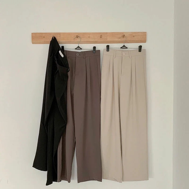 High Waist Women Suit Pants Fall Straight Office Ladies Korean Fashion Trousers