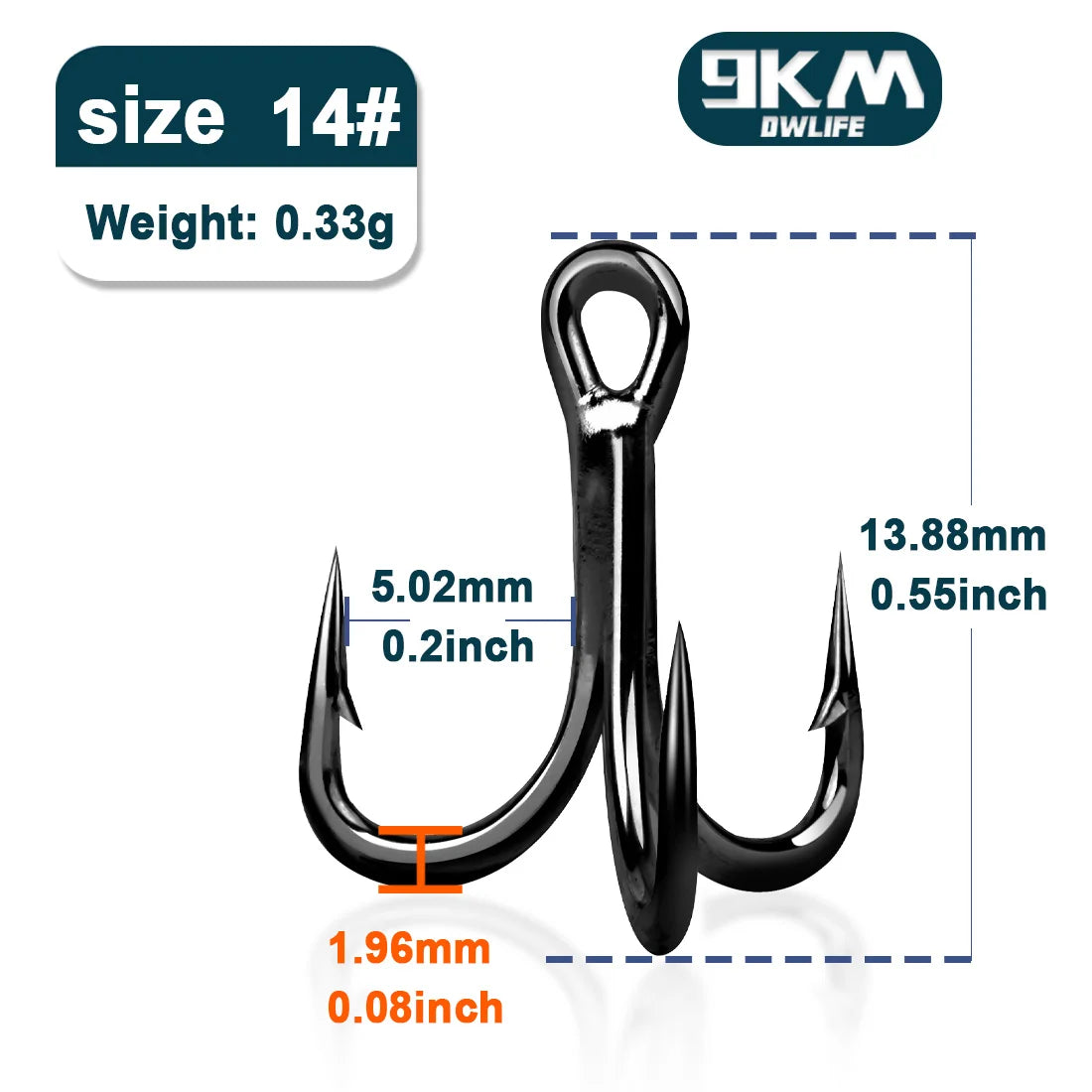 9KM 4X Treble Fishing Hooks - High Carbon Steel, Sharp, Replacement for Lures