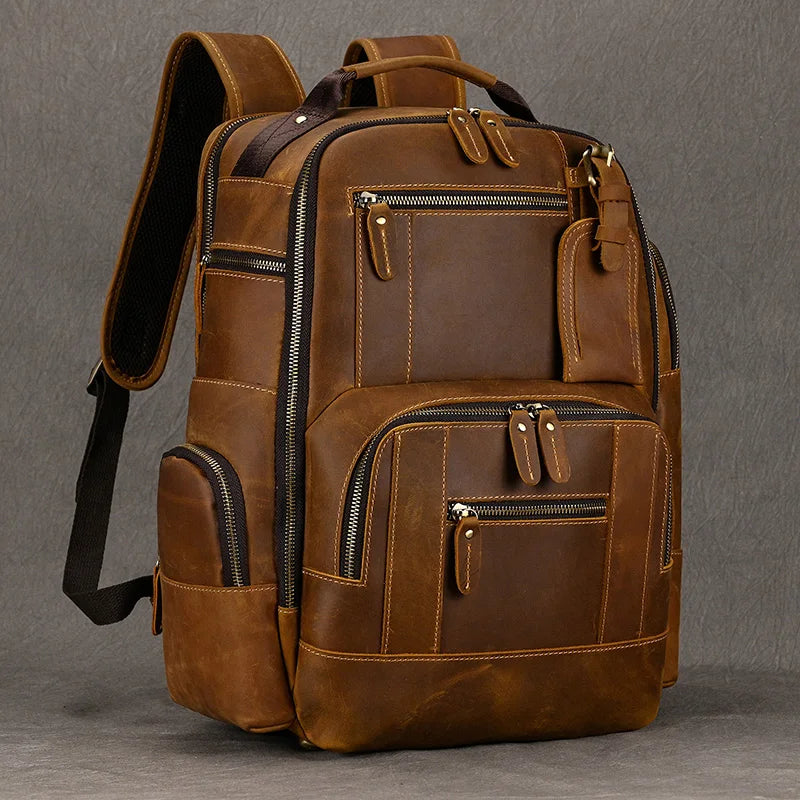 Newsbirds Men's Retro Leather Backpack – Luxury Travel & School Bag