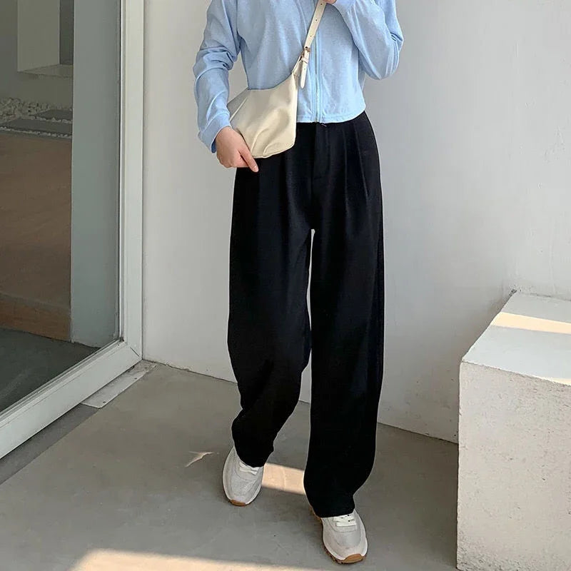High Waist Women Suit Pants Fall Straight Office Ladies Korean Fashion Trousers