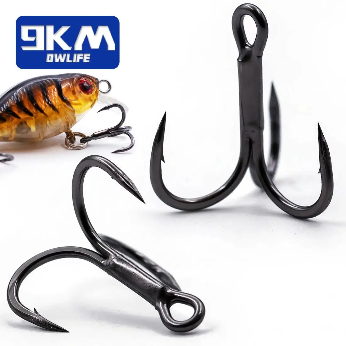 9KM 4X Treble Fishing Hooks - High Carbon Steel, Sharp, Replacement for Lures