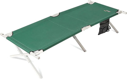 Heavy Duty Camping Cot with Storage – Steel Frame, 375 lb Capacity