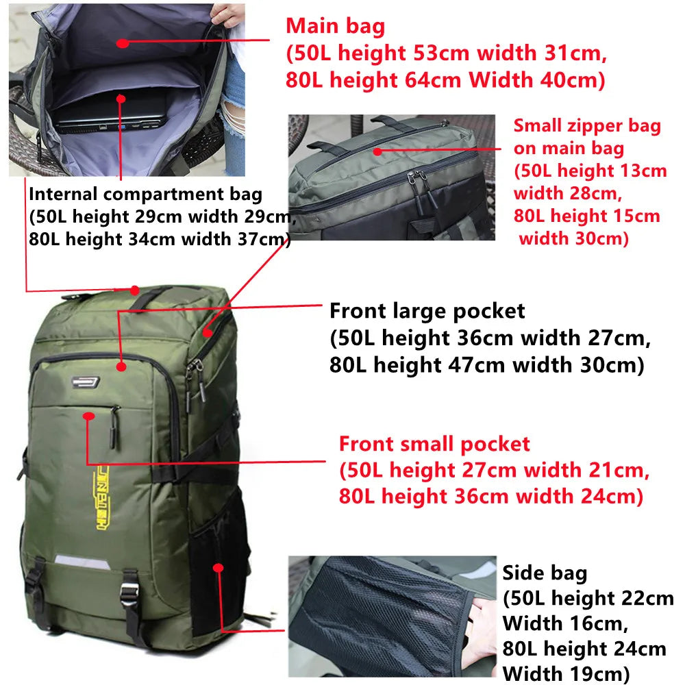 80L/50L Large Capacity Outdoor Hiking & Camping Backpack – Travel Rucksack for Men & Women