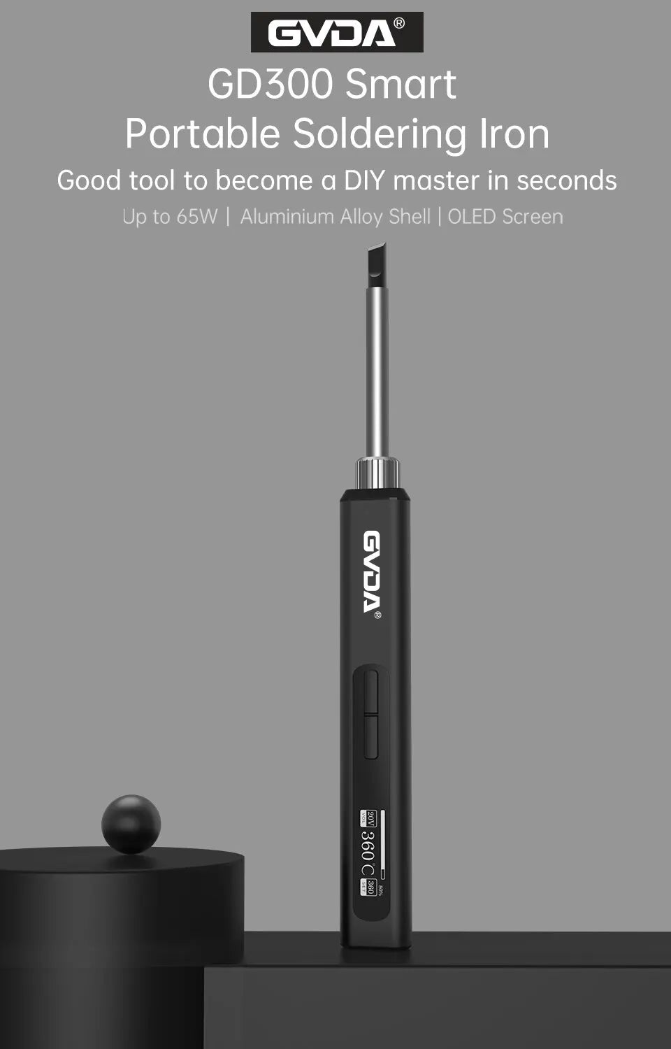 GVDA Smart Electric Soldering Iron – 65W Adjustable Temp | Fast-Heat Portable Soldering Kit