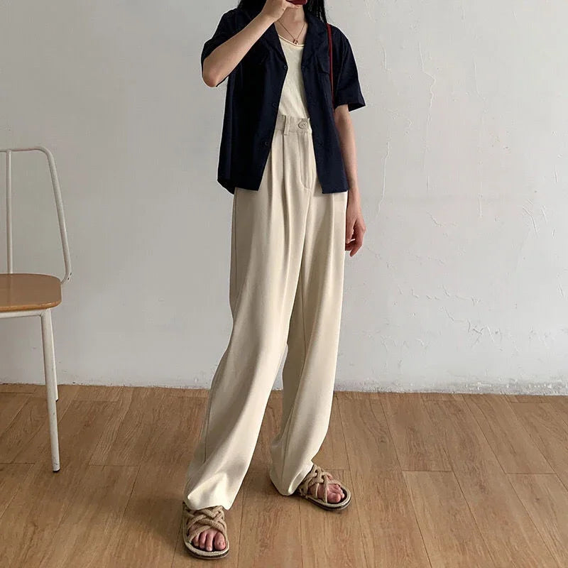 High Waist Women Suit Pants Fall Straight Office Ladies Korean Fashion Trousers