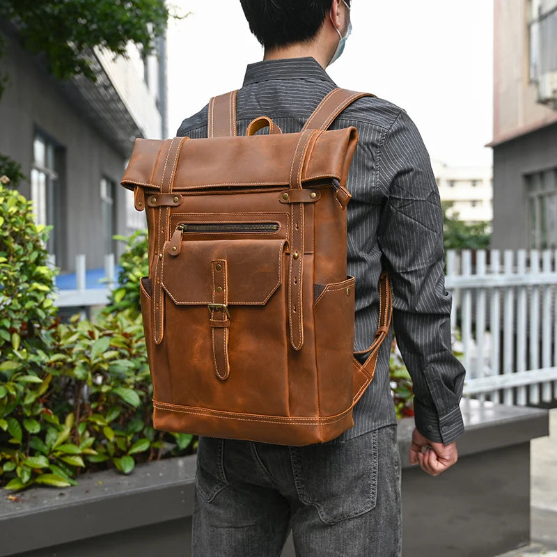 Newsbirds Men's Retro Leather Backpack – Luxury Travel & School Bag