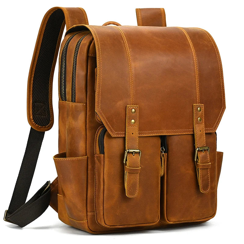 Newsbirds Men's Retro Leather Backpack – Luxury Travel & School Bag