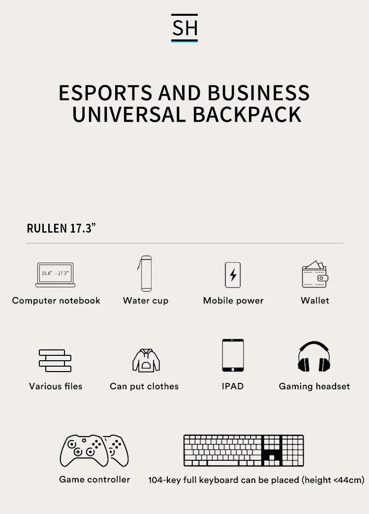17.3" Hard Shell Laptop Backpack – Waterproof Business & E-Sports Bag