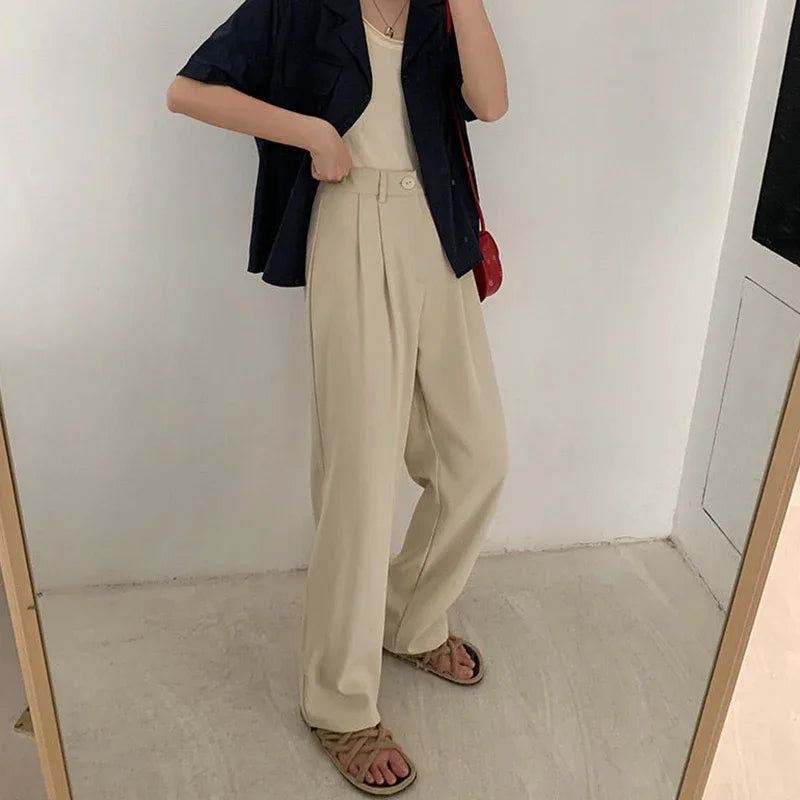 High Waist Women Suit Pants Fall Straight Office Ladies Korean Fashion Trousers