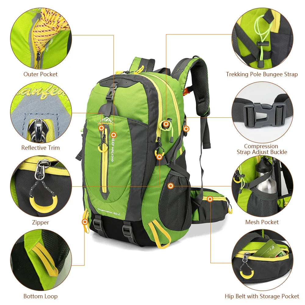 40L Water-Resistant Travel Backpack – Hiking, Camping, and Trekking Daypack for Men & Women