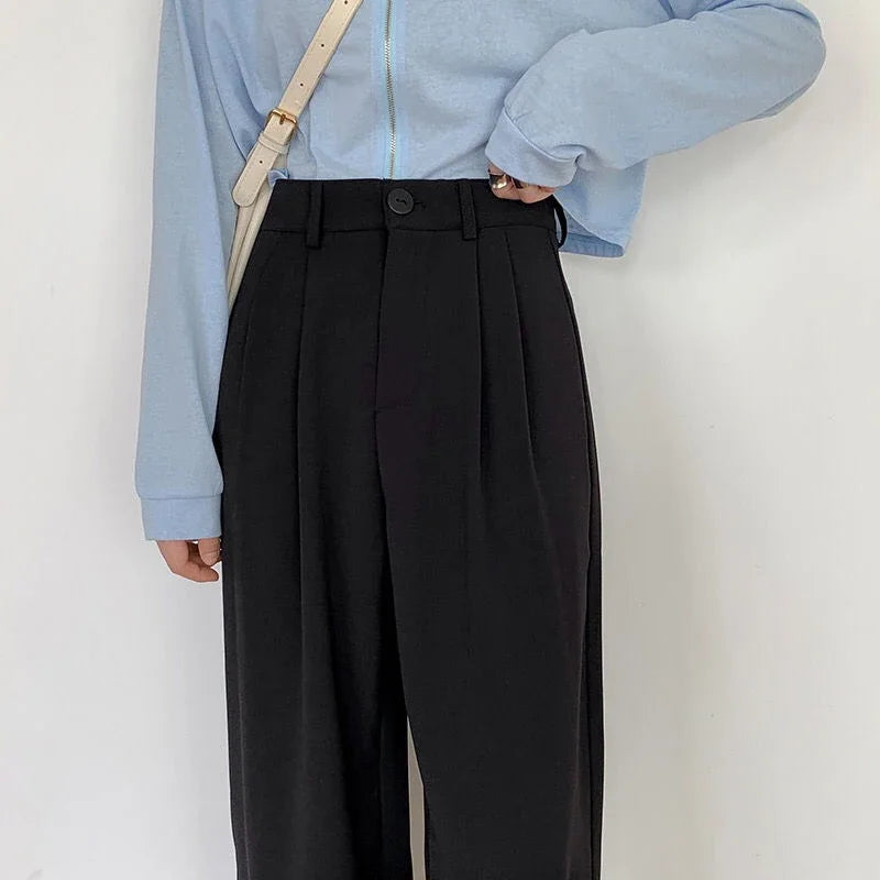 High Waist Women Suit Pants Fall Straight Office Ladies Korean Fashion Trousers