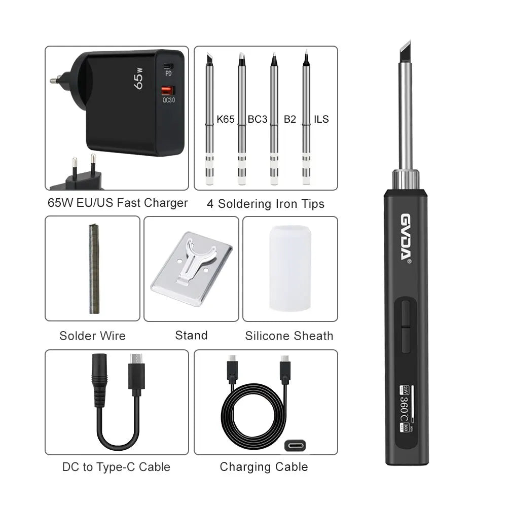 GVDA Smart Electric Soldering Iron – 65W Adjustable Temp | Fast-Heat Portable Soldering Kit
