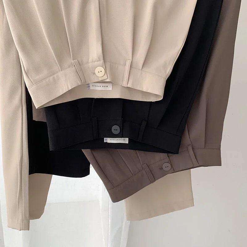 High Waist Women Suit Pants Fall Straight Office Ladies Korean Fashion Trousers