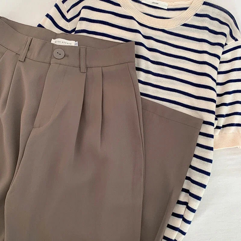 High Waist Women Suit Pants Fall Straight Office Ladies Korean Fashion Trousers