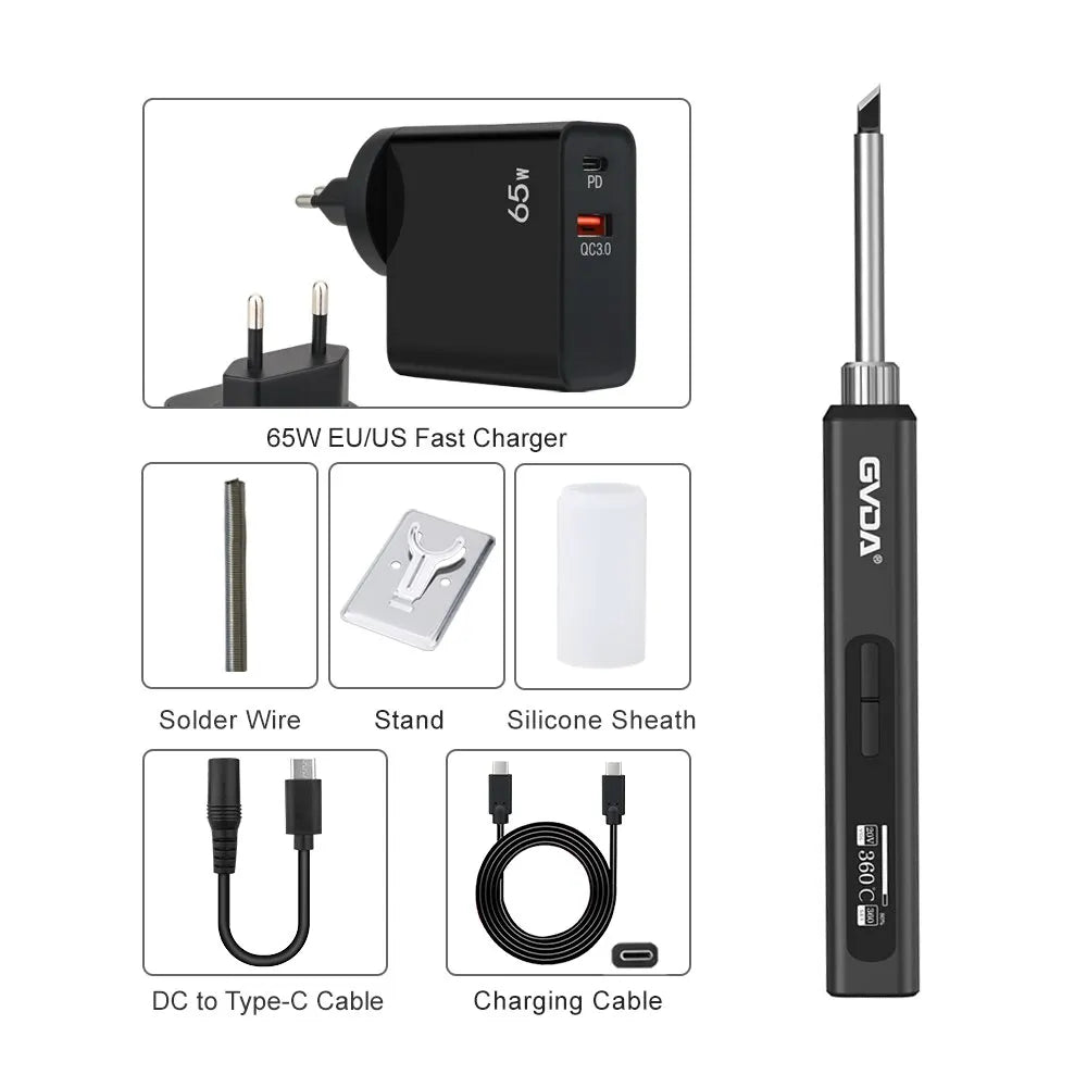 GVDA Smart Electric Soldering Iron – 65W Adjustable Temp | Fast-Heat Portable Soldering Kit
