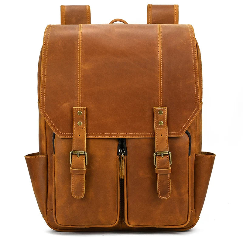 Newsbirds Men's Retro Leather Backpack – Luxury Travel & School Bag