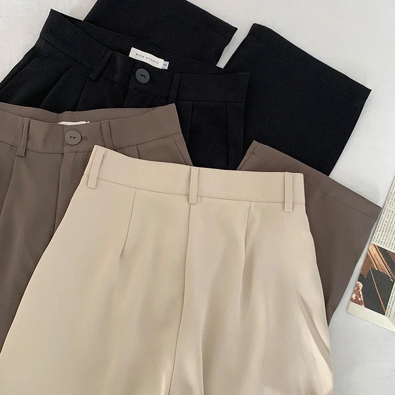 High Waist Women Suit Pants Fall Straight Office Ladies Korean Fashion Trousers