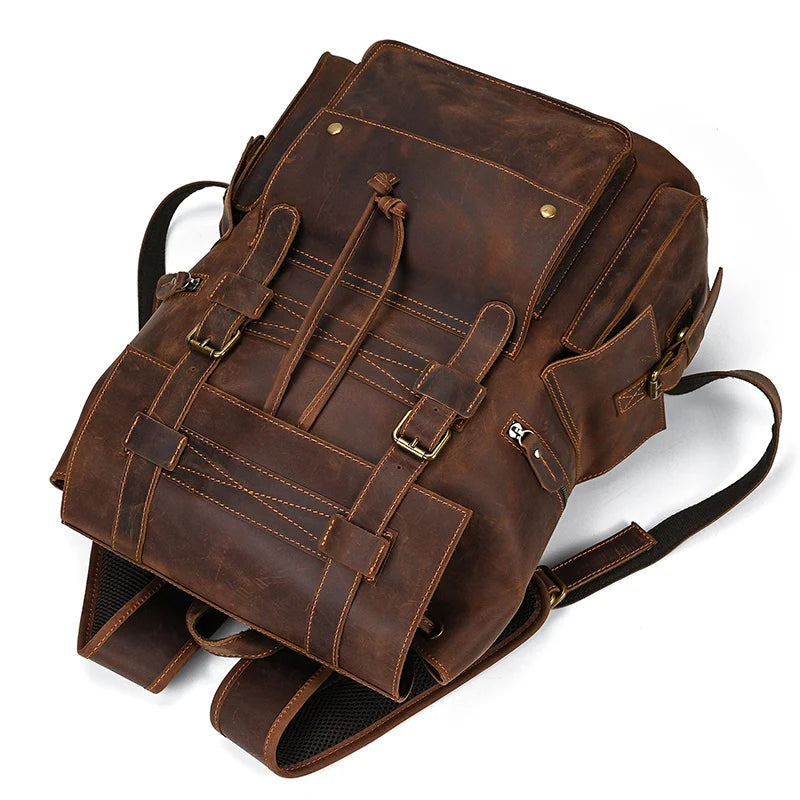 Newsbirds Men's Retro Leather Backpack – Luxury Travel & School Bag