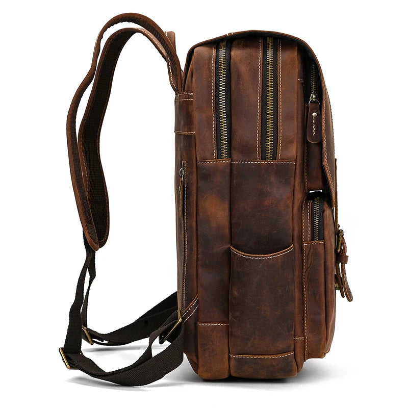Newsbirds Men's Retro Leather Backpack – Luxury Travel & School Bag
