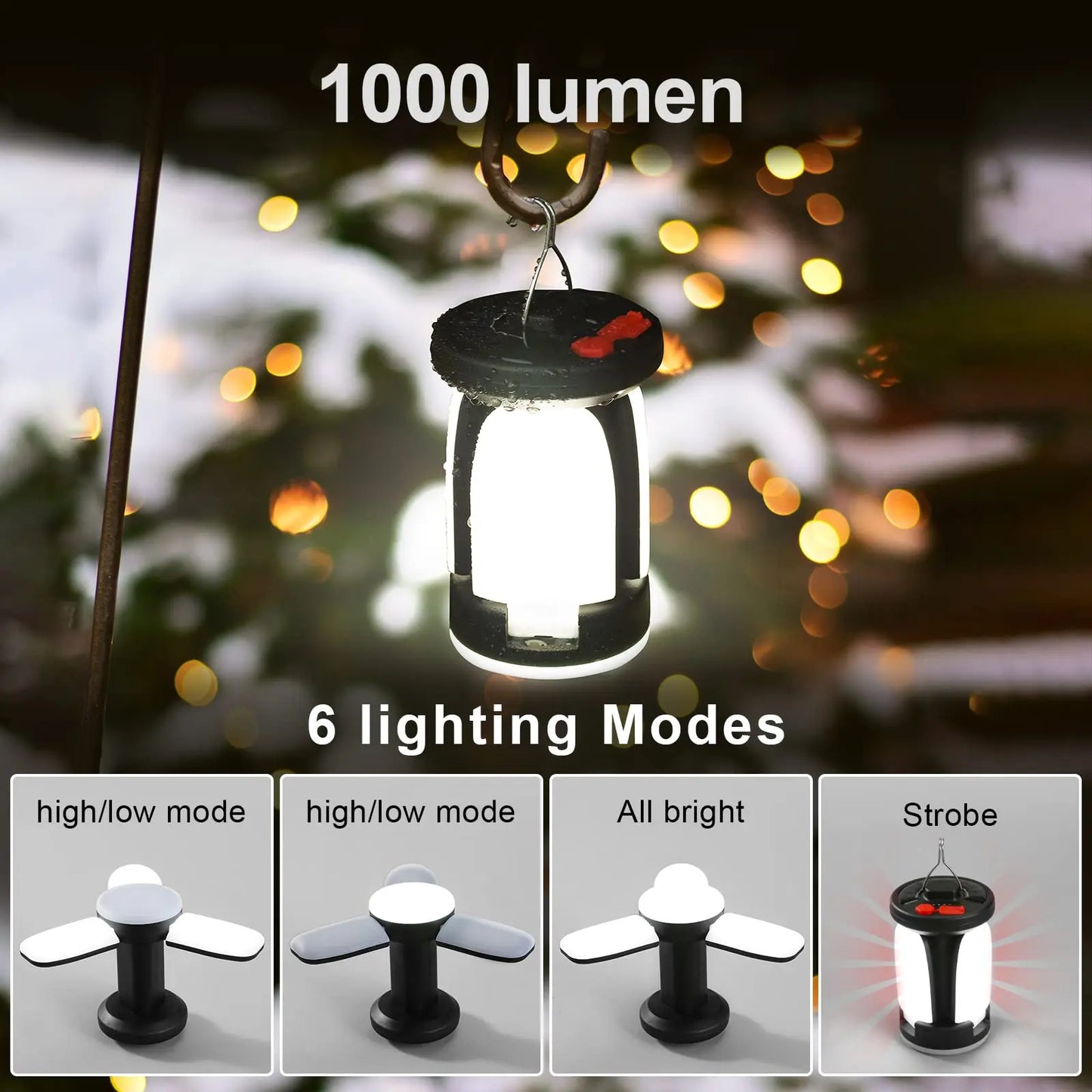 High Power Solar LED Camping Lantern Rechargeable 4500mAh 1000LM Emergency Power Bank