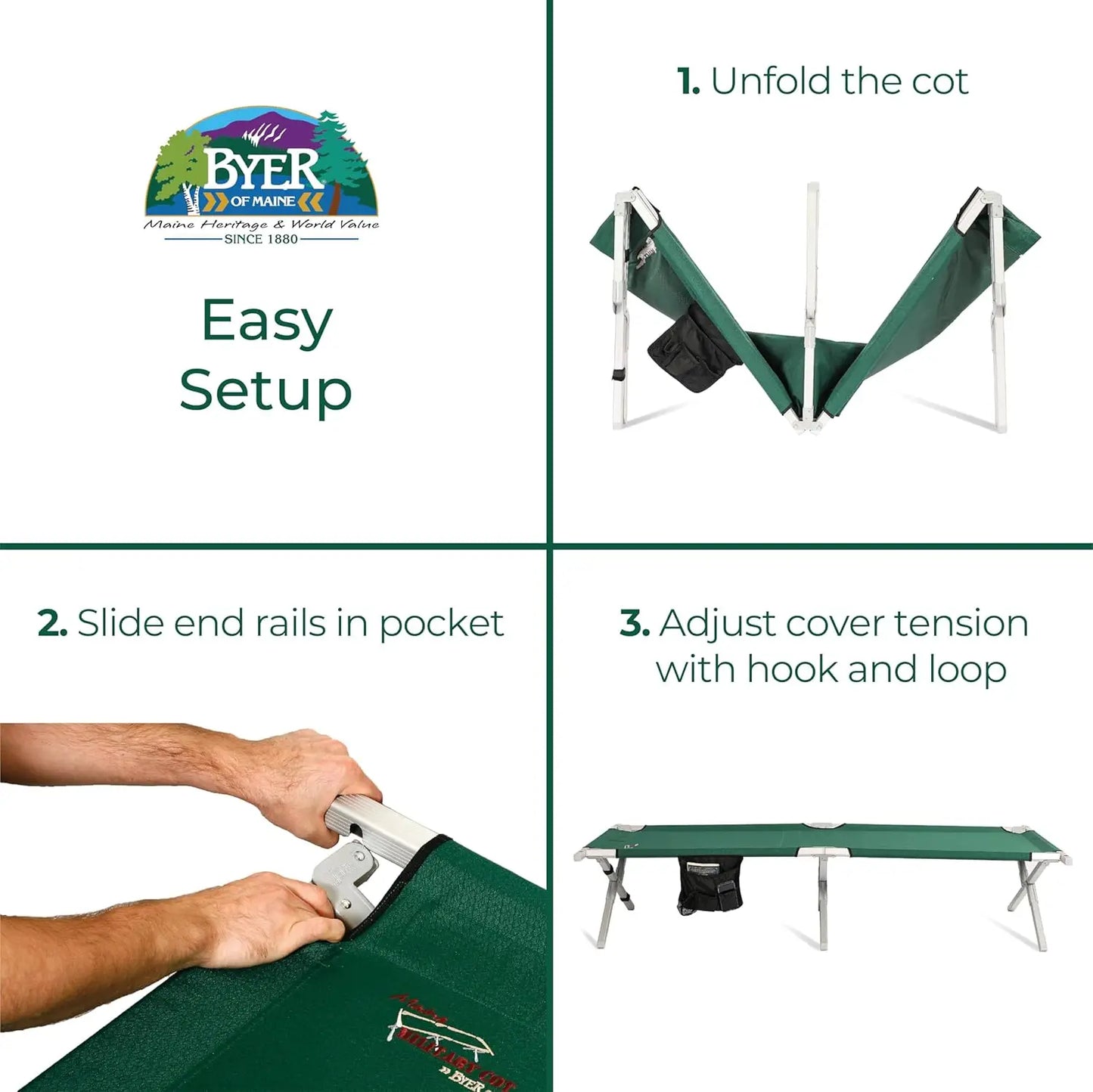 Heavy Duty Camping Cot with Storage – Steel Frame, 375 lb Capacity