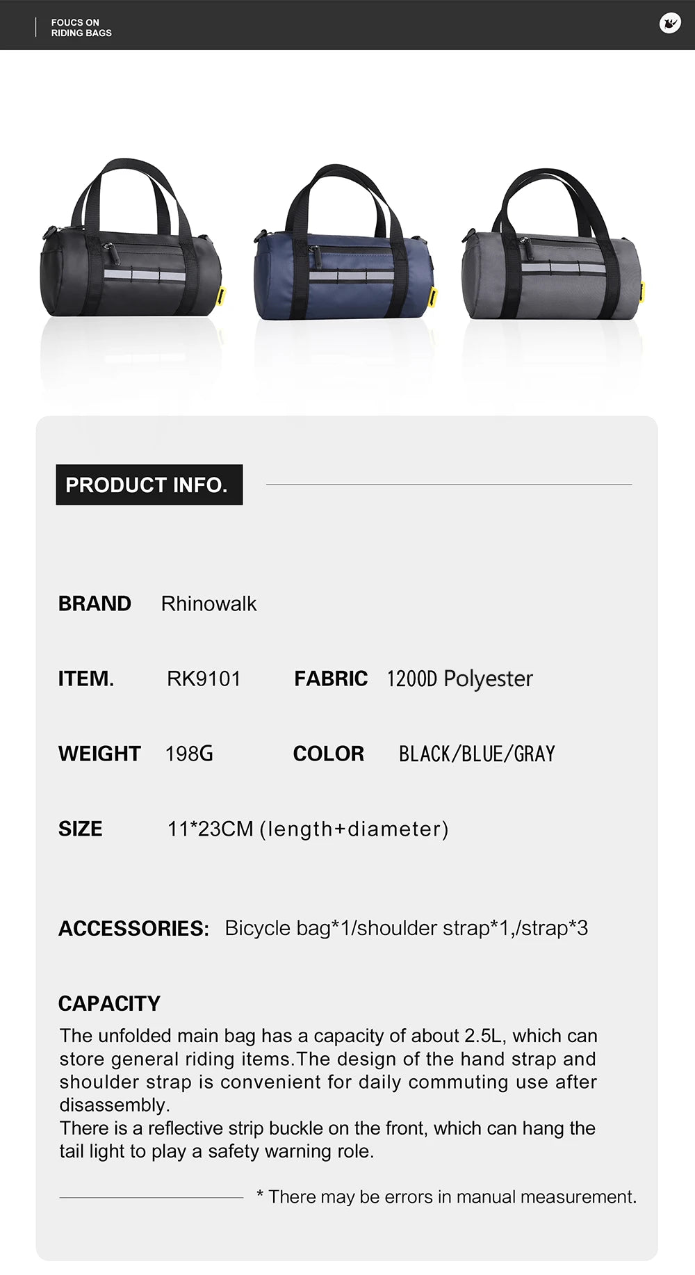 Rhinowalk Bike Bag Set – Waterproof Handlebar, Pannier & Saddle Bags for MTB & Road Bikes