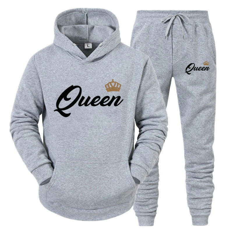 Couple Sportswear KING QUEEN Printed Hooded Set