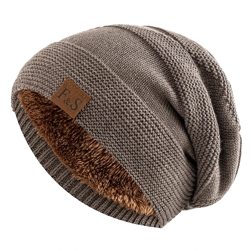 Unisex Slouchy Winter Hats Add Fur Beanie Cap