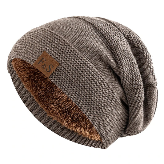 Unisex Slouchy Winter Hats Add Fur Beanie Cap