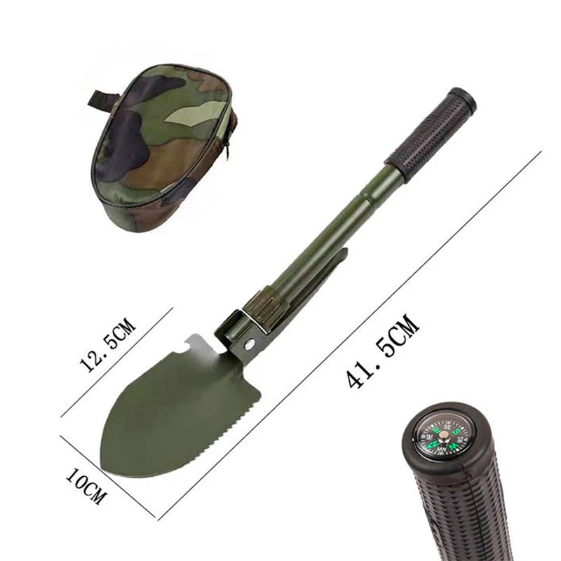 Foldable Survival Shovel with Compass & Storage Bag
