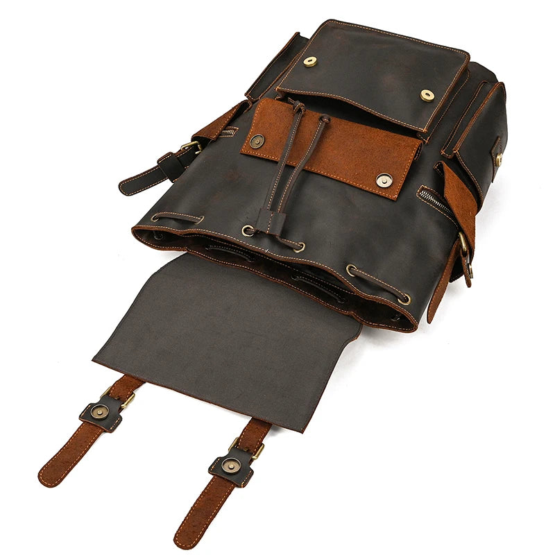 Newsbirds Men's Retro Leather Backpack – Luxury Travel & School Bag