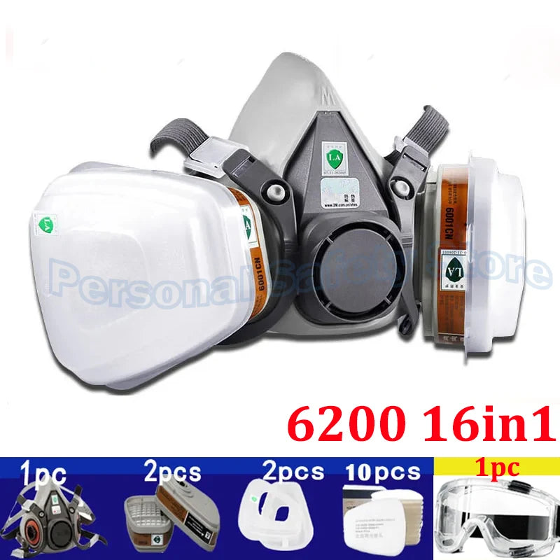 6200 Dust Gas Mask with Anti-Fog Safety Goggles